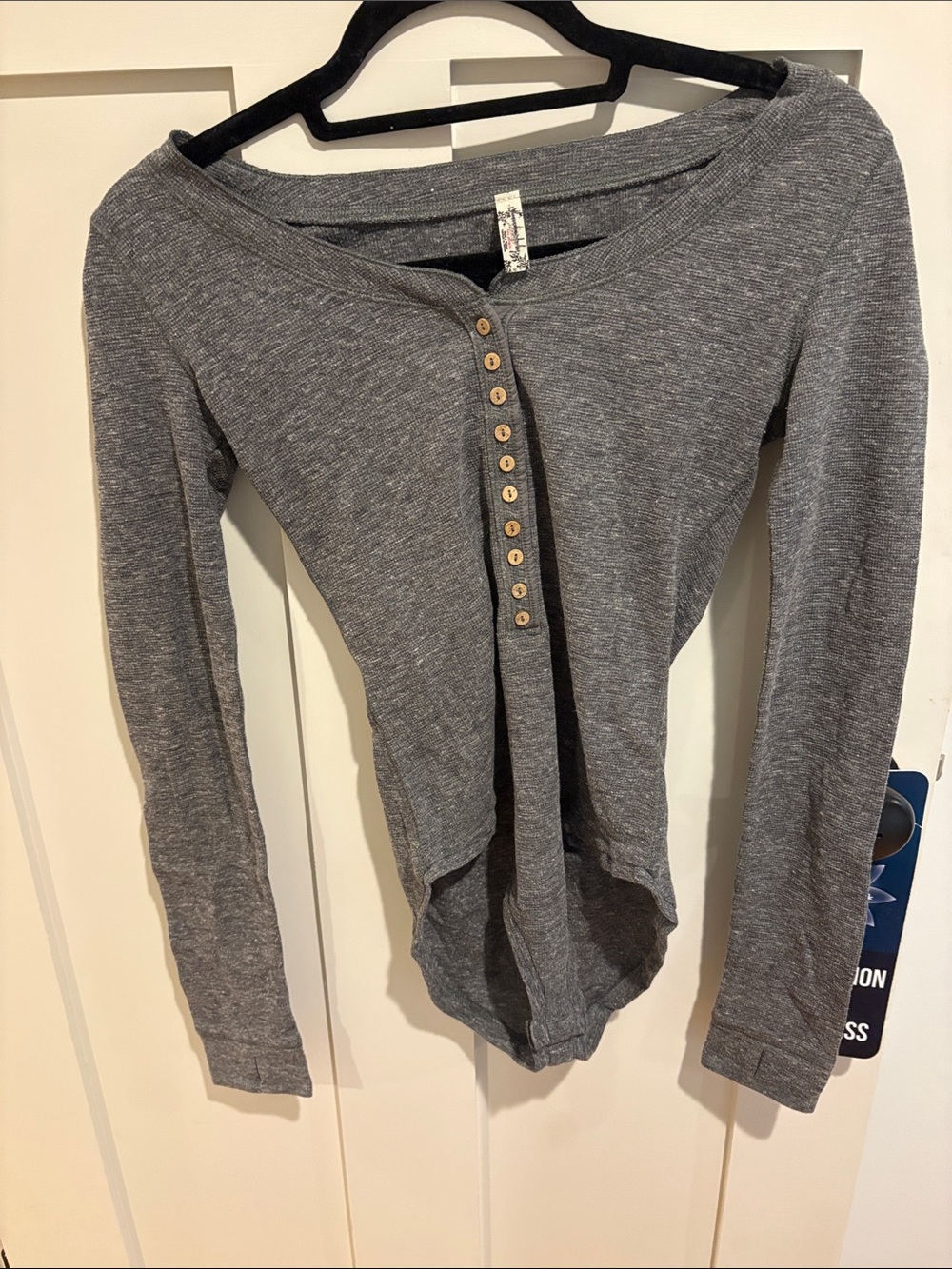 Free People Gray Long-Sleeve Henley Bodysuit